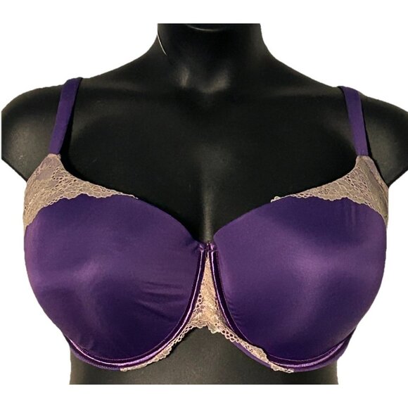 Cacique Plum Satin Underwire Bra Full Coverage Support size 44H - Picture 1 of 9